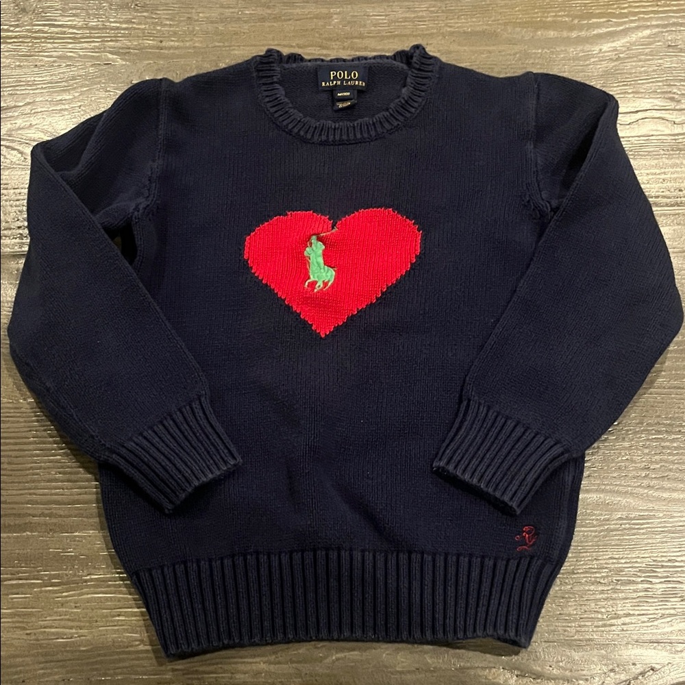 Ralph Lauren GIRLS knit crewneck sweater 100% cotton heart SZ 10 medium